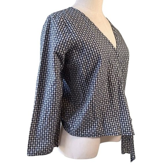 Madewell Textured Cotton Wrap Top Blue White Gingham - Size XXL - Picture 4 of 11